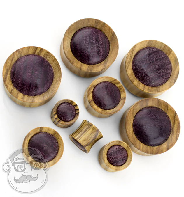 Olive Wood Concave Plugs With Purple Heart Inlay - Mrs Treak