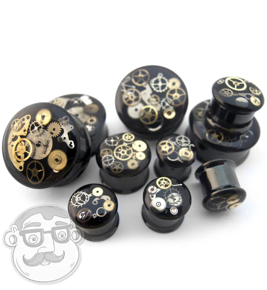 Black Steel Steampunk Plugs - Mrs Treak