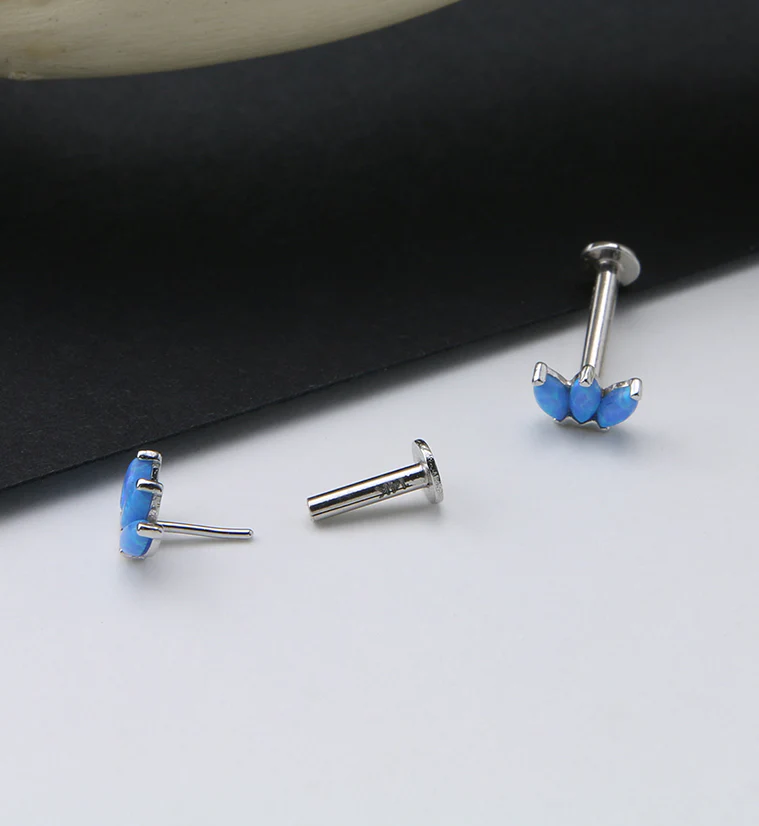 14kt White Gold Empress Triple Blue Opalite Threadless Labret - Mrs Treak