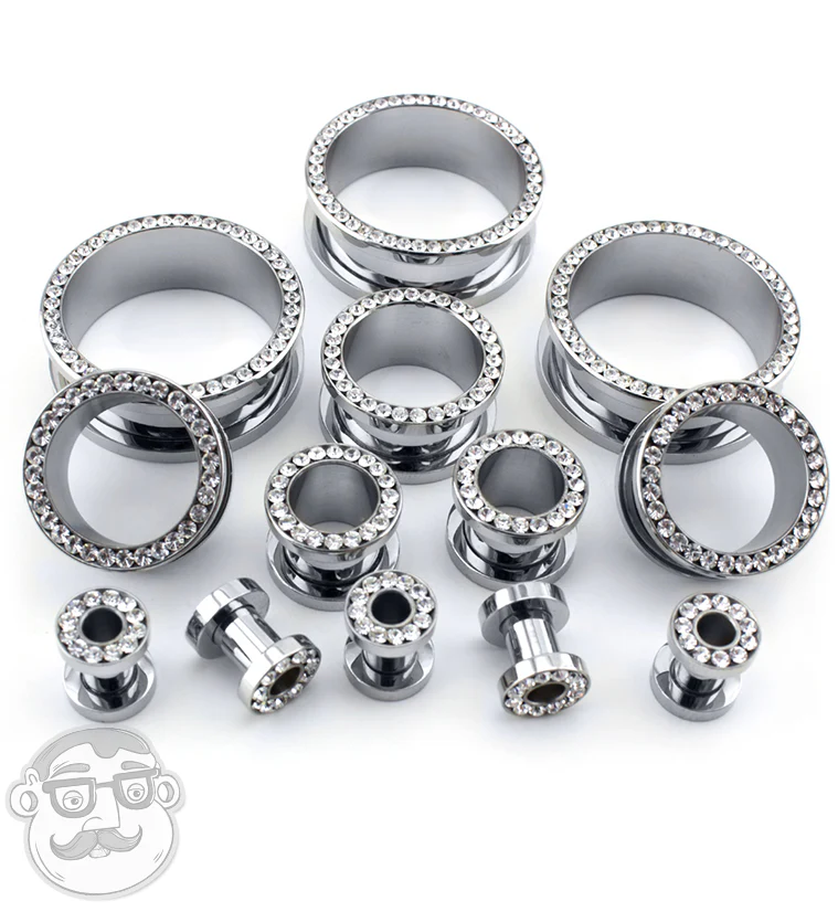 Stainless Steel CZ Bling Ear Tunnels - Mrs Treak