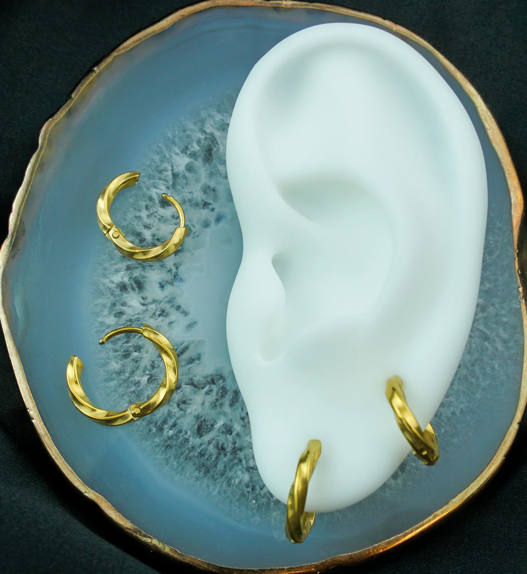 Gold PVD Twisted Hoop Stainless Steel Hinged Earrings - Mrs Treak