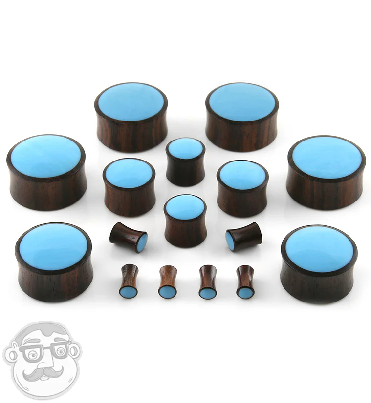 Areng Wood Plugs With Blue Resin Inlay - Mrs Treak