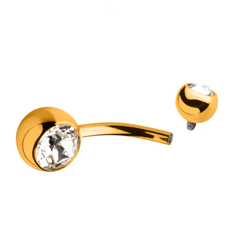 24kt Gold PVD Titanium Double Bezel CZ Belly Button Ring - Mrs Treak