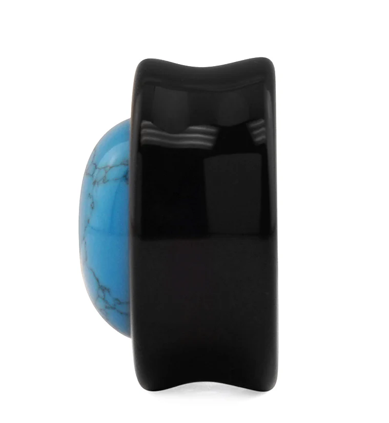 Obsidian Stone Plugs with Turquoise Howlite Stone Inlay - Mrs Treak