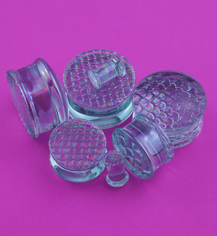 Iridescent Mermaid Glass Double Flare Plugs - Mrs Treak
