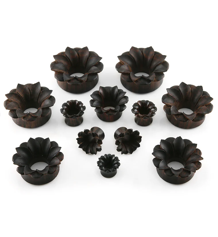 Lotus Flower Sono Wood Tunnel Plugs - Mrs Treak