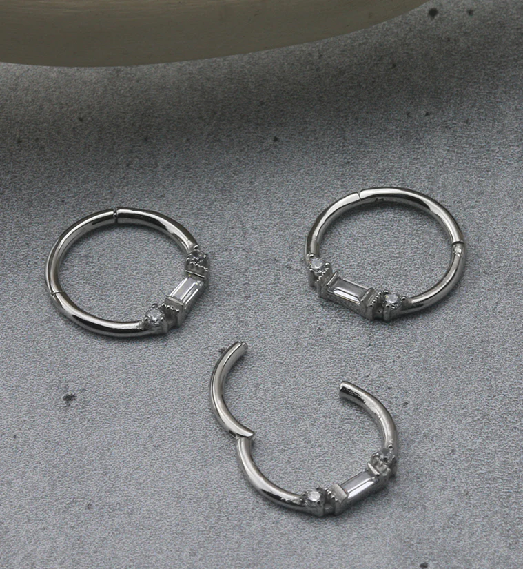 Round & Baguette CZ Beaded Hinged Segment Ring - Mrs Treak