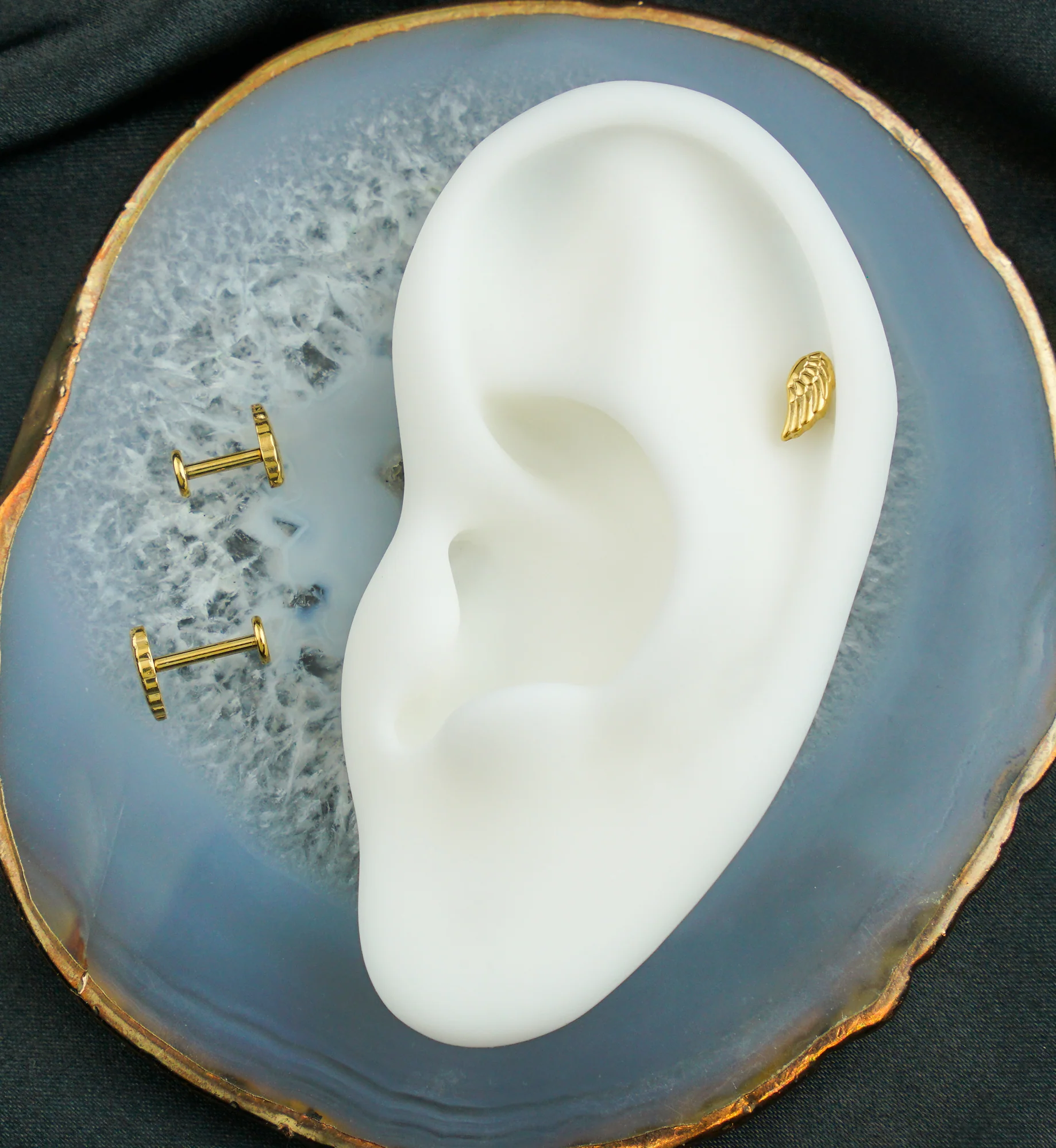 Gold PVD Angel Wing Internally Threaded Titanium Labret - Mrs Treak