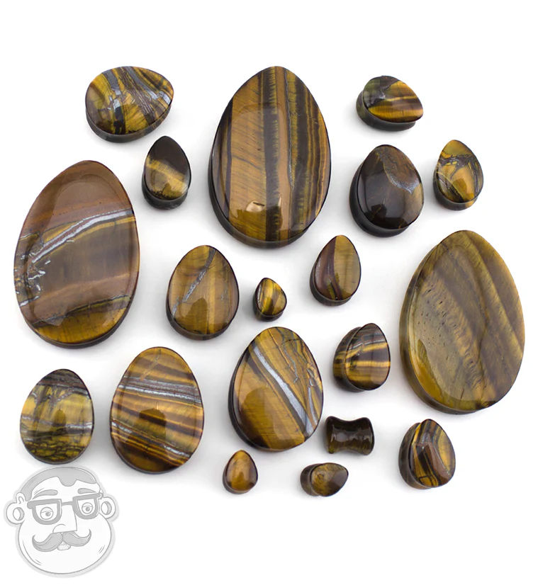 Tiger Eye Stone Teardrop Plugs - Mrs Treak