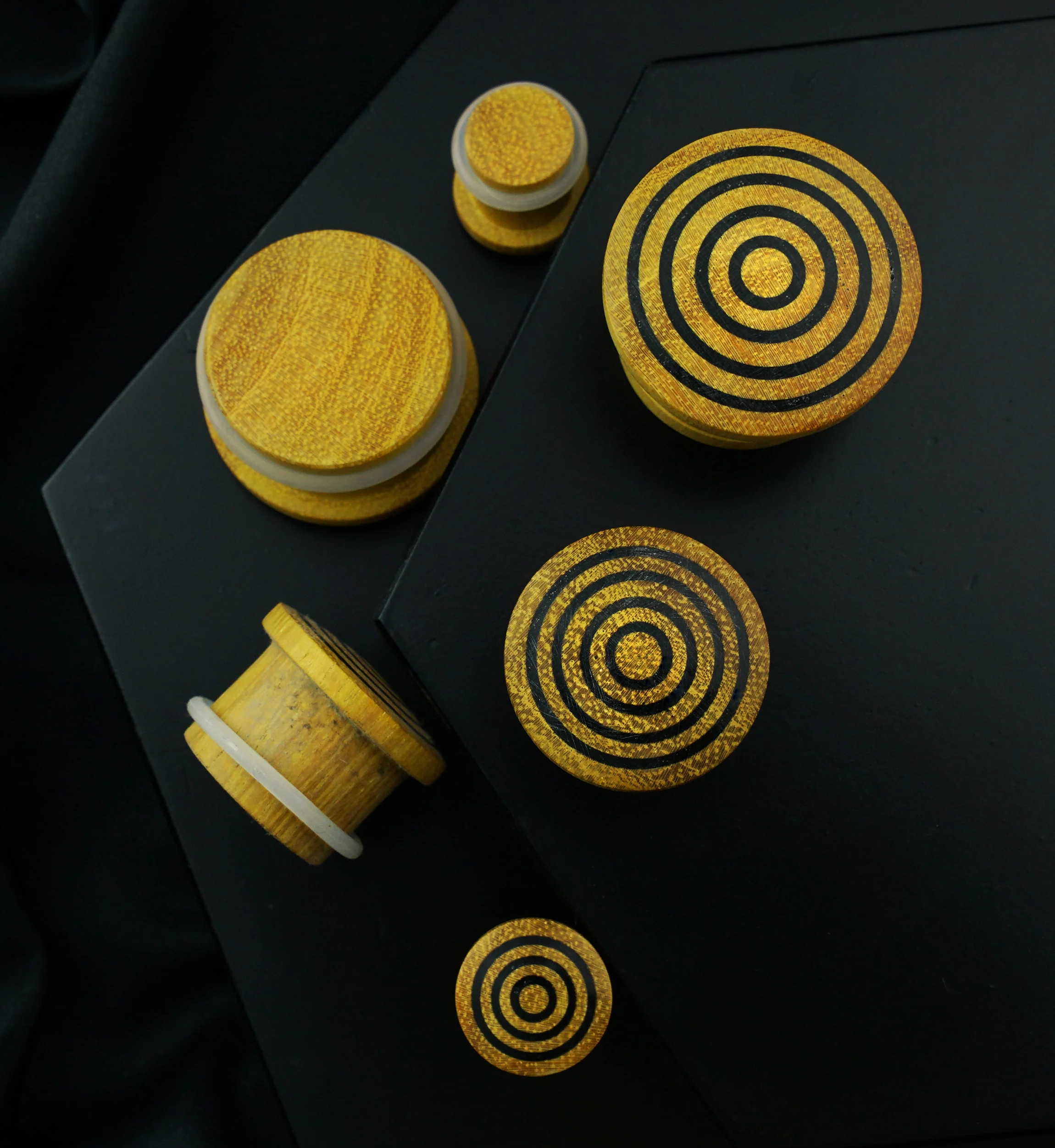 Single Flare Jackfruit Wood Plugs with Triple Target Inlay - Mrs Treak
