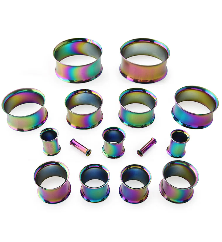 Rainbow PVD Stainless Steel Double Flare Tunnels - Mrs Treak