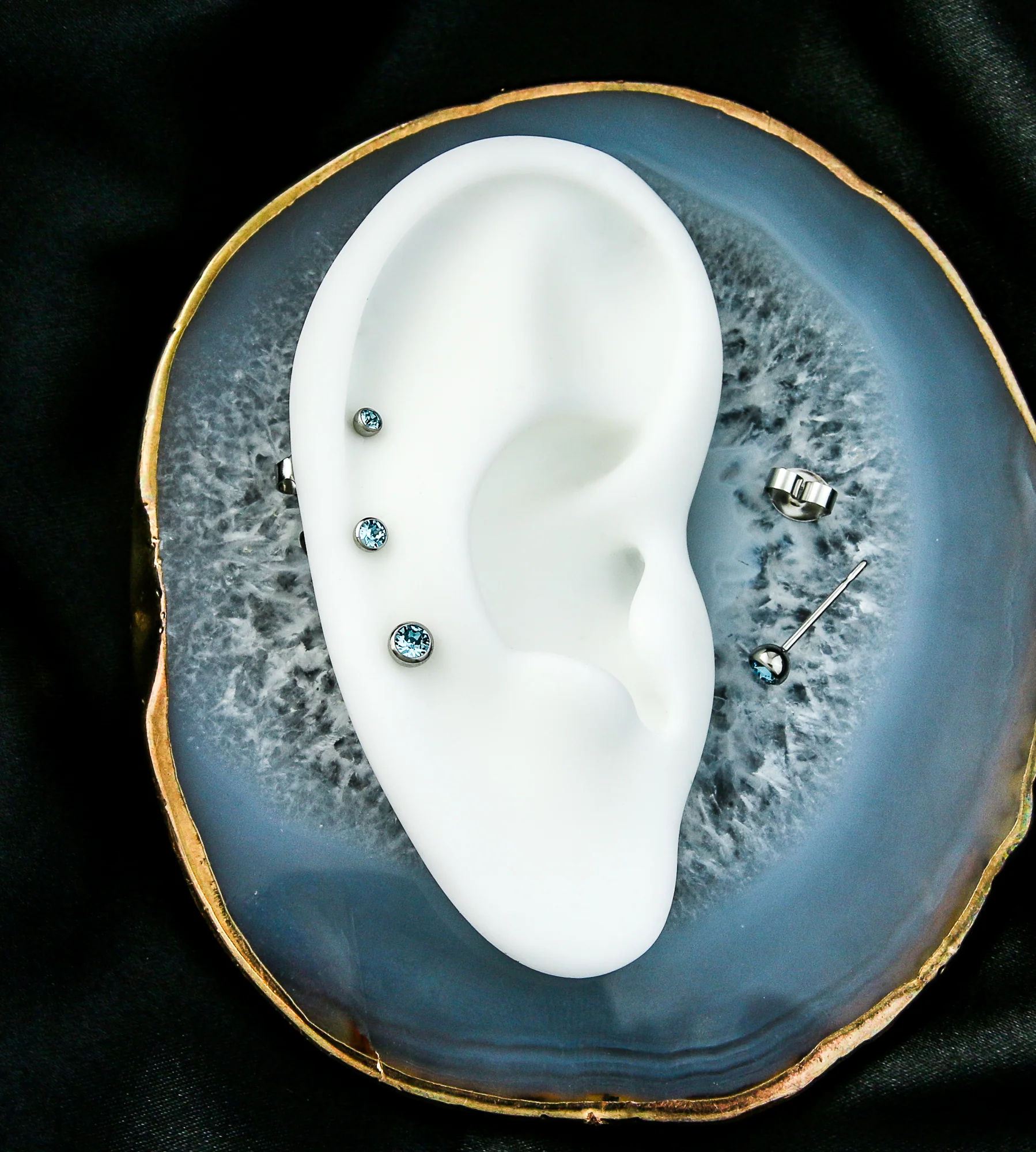 Aqua Bezel CZ Stainless Steel Stud Earrings - Mrs Treak