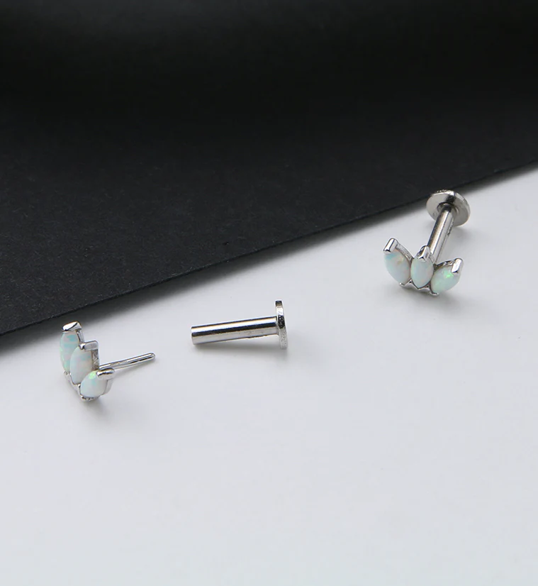 14kt White Gold Empress Triple White Opalite Threadless Labret - Mrs Treak