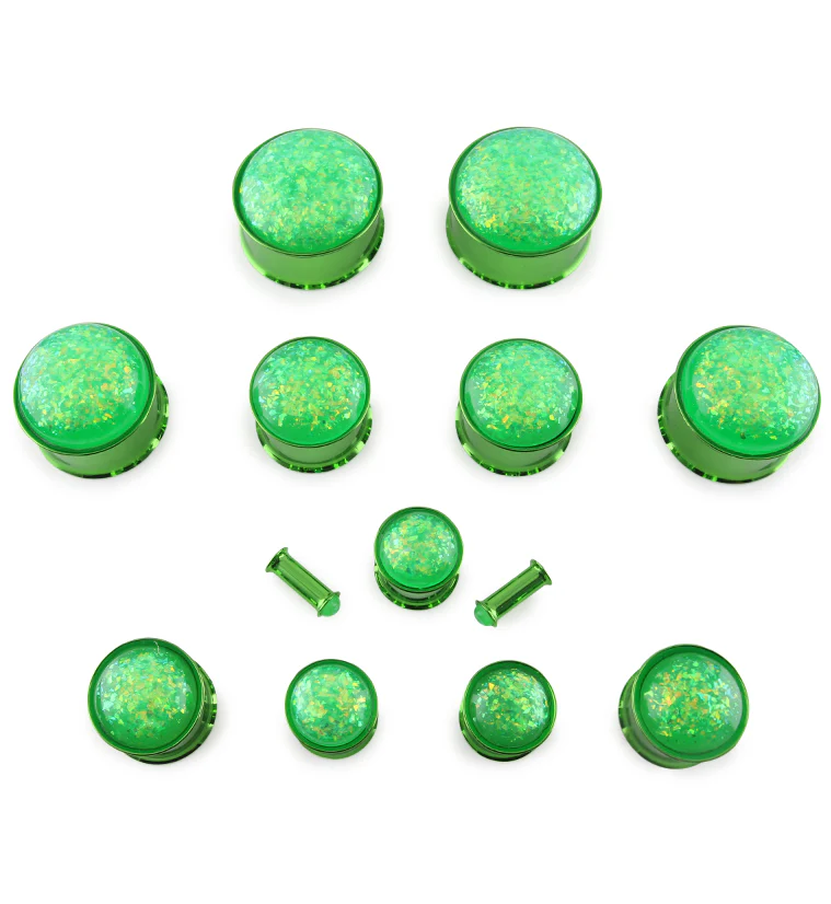 Green Opalite Flash Anodized Stainless Steel Plugs - Mrs Treak