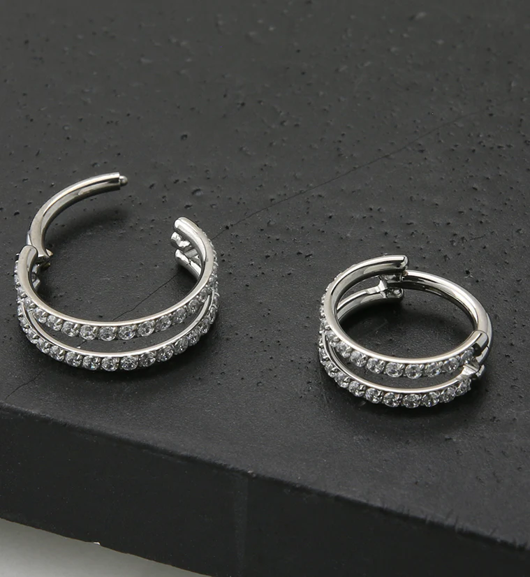 Double Interval CZ Row Titanium Hinged Segment Ring - Mrs Treak