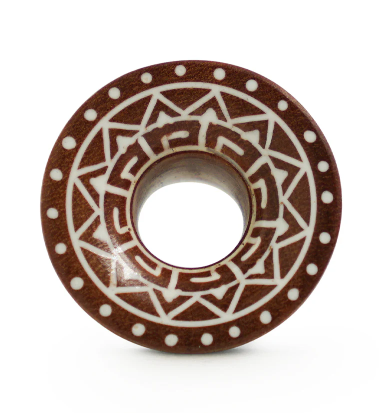 Saba Wood Mayan Flare Tunnels With Tribal Inlay - Mrs Treak