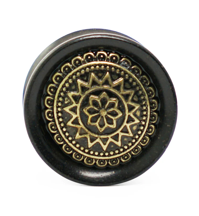 Ebony Wood Plugs Geometric Sun Inlay - Mrs Treak