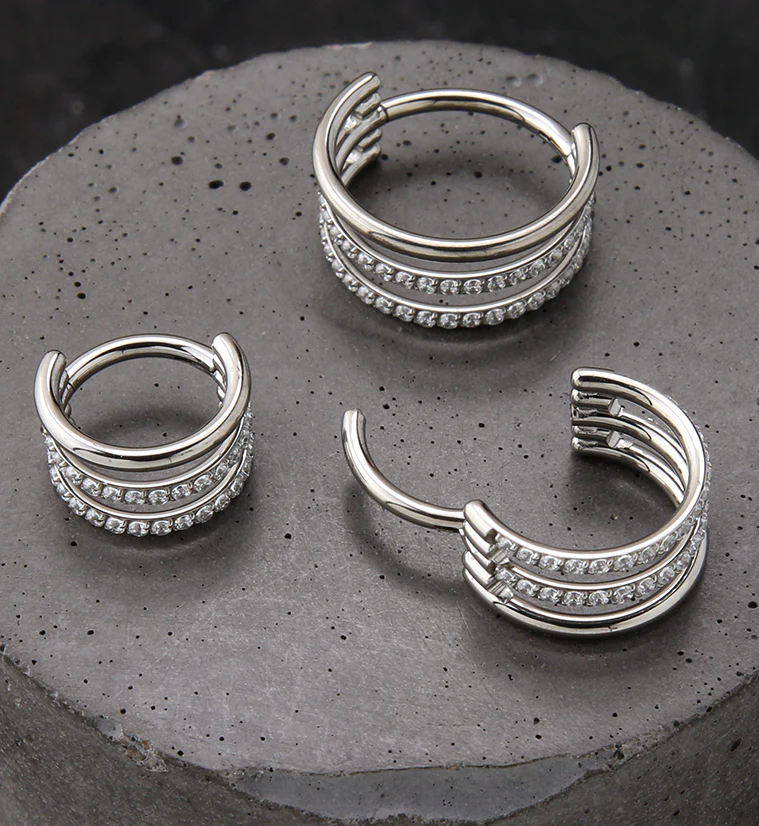 Triple Interval Double CZ Row Titanium Hinged Segment Ring - Mrs Treak