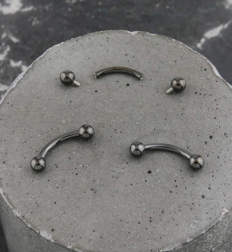 Black PVD Ball Titanium Internally Threaded Curved Barbell - Mrs Treak