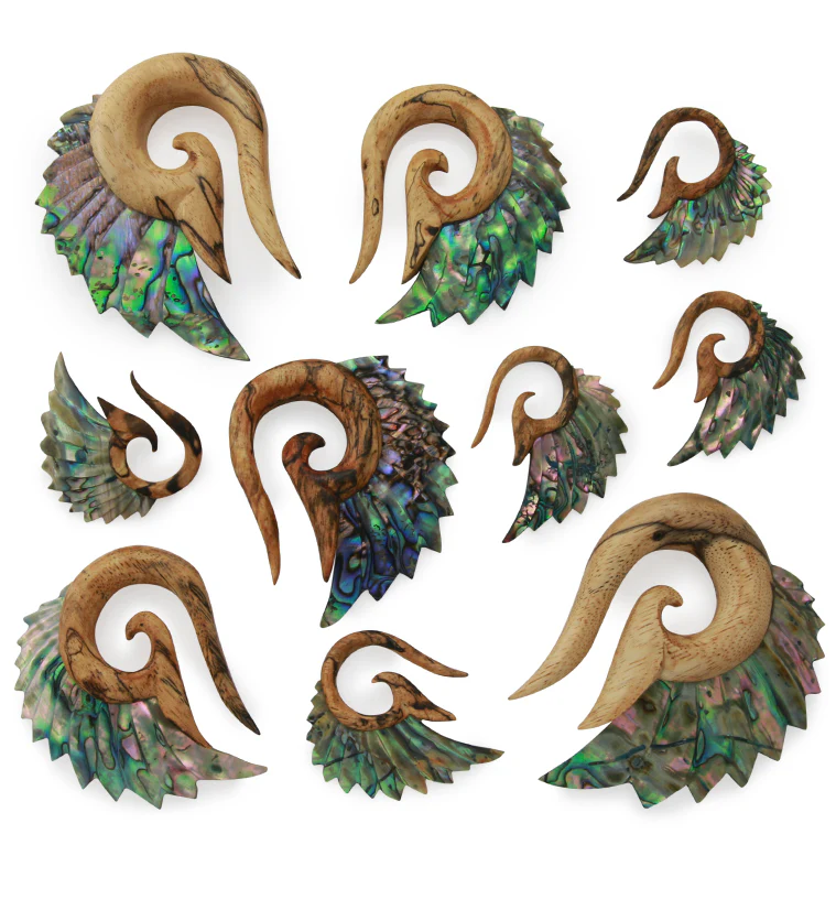 Tamarind Wooden Abalone Shell Angel Wing Hangers - Mrs Treak