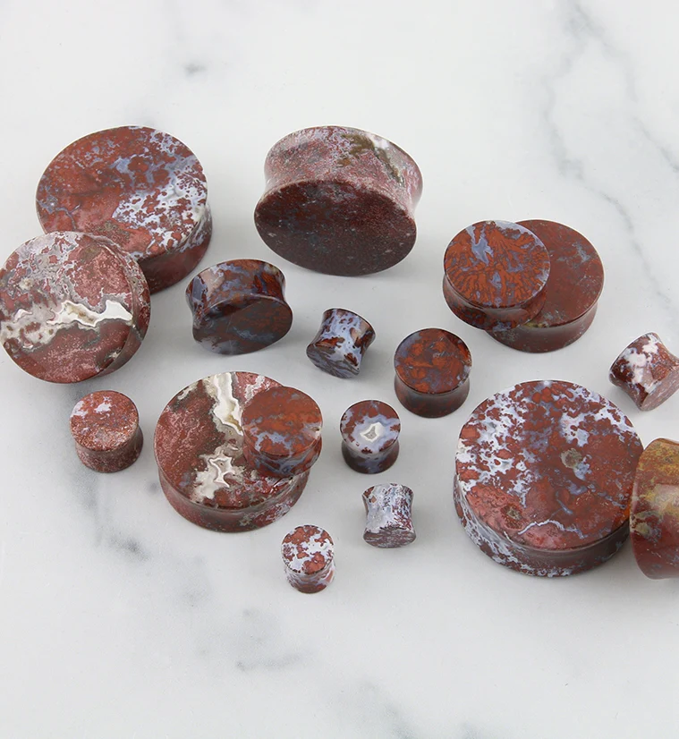 Grade A Red Moss Agate Stone Plugs - Mrs Treak