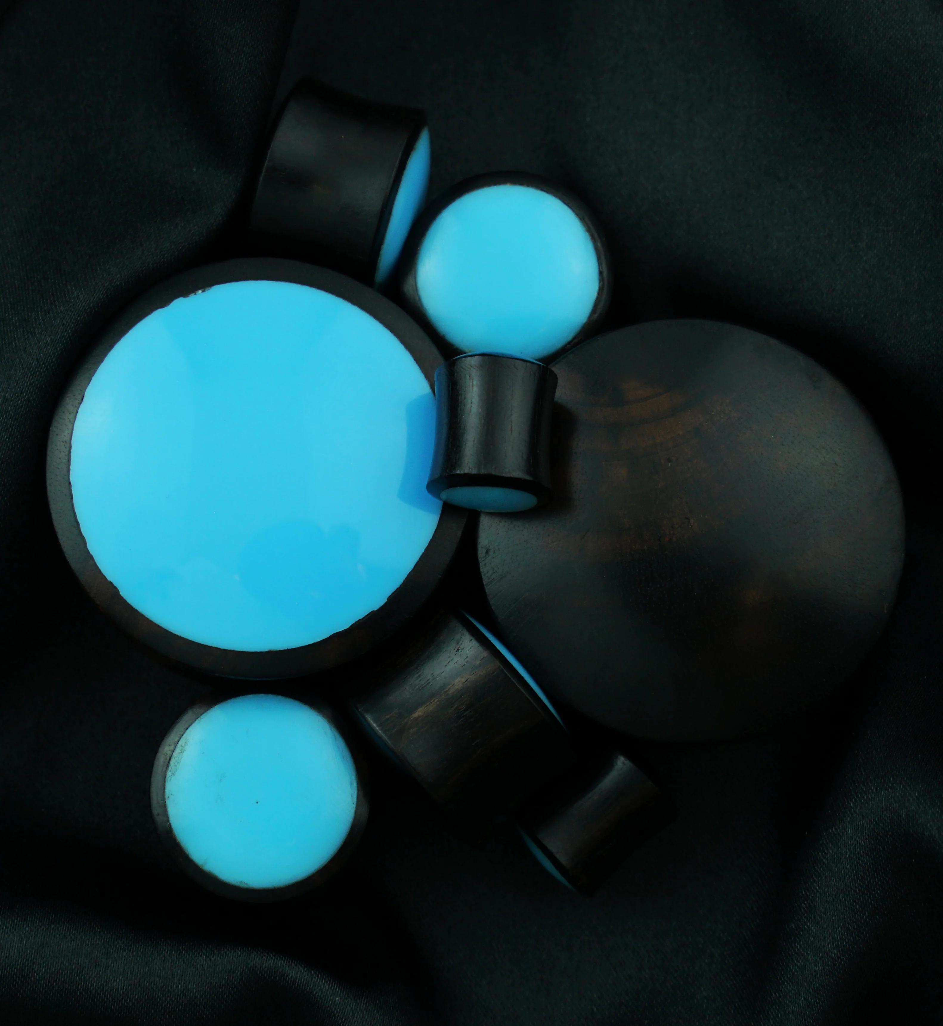 Areng Wood Plugs With Blue Resin Inlay - Mrs Treak