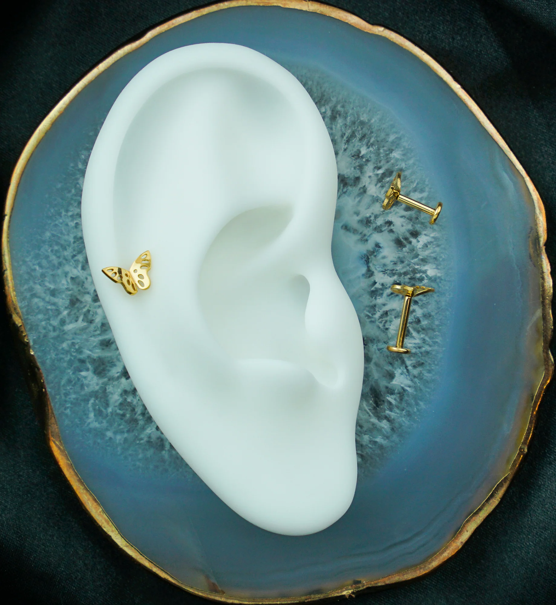 Gold PVD Butterfly Cutout Internally Threaded Titanium Labret - Mrs Treak