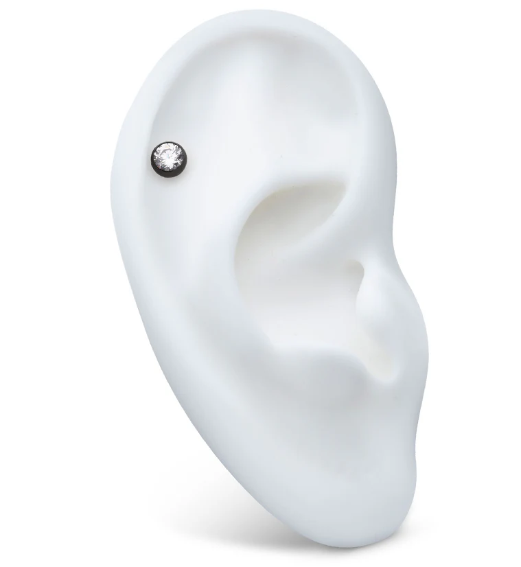 Black PVD Bezel Clear CZ Internally Threaded Titanium Top - Mrs Treak