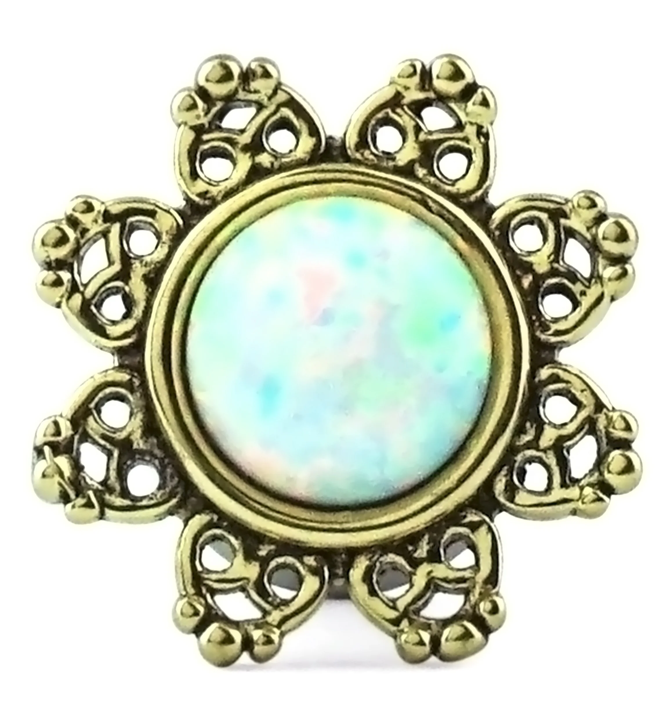 Golden Lotus With Opalite Dome Stainless Steel Plugs - Mrs Treak