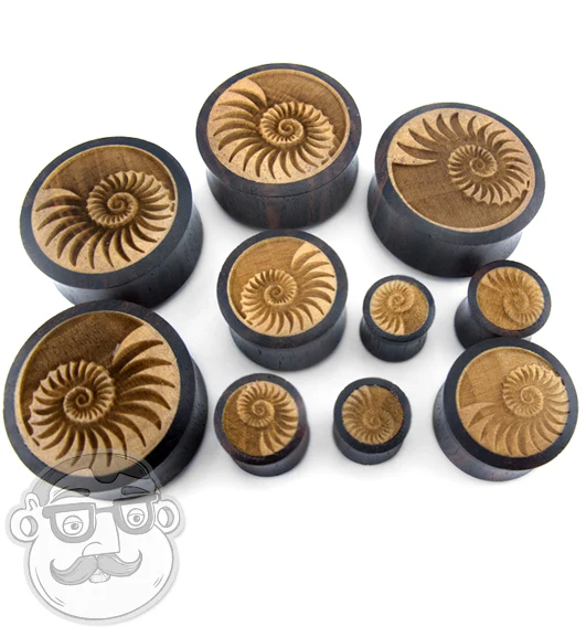 Sono Wood Plugs With Engraved Seashell Inlay - Mrs Treak