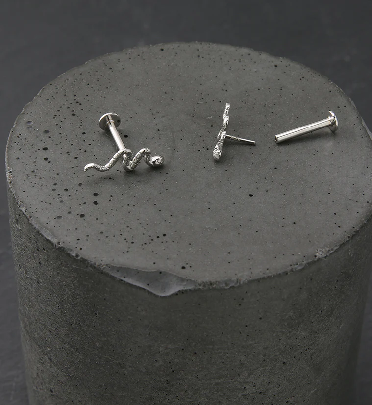 14kt White Gold Snake Threadless Labret - Mrs Treak