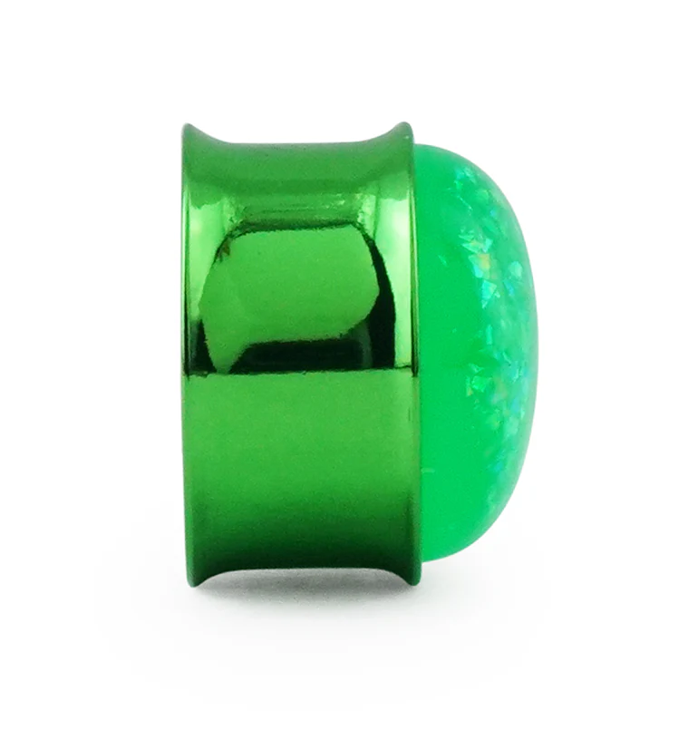 Green Opalite Flash Anodized Stainless Steel Plugs - Mrs Treak