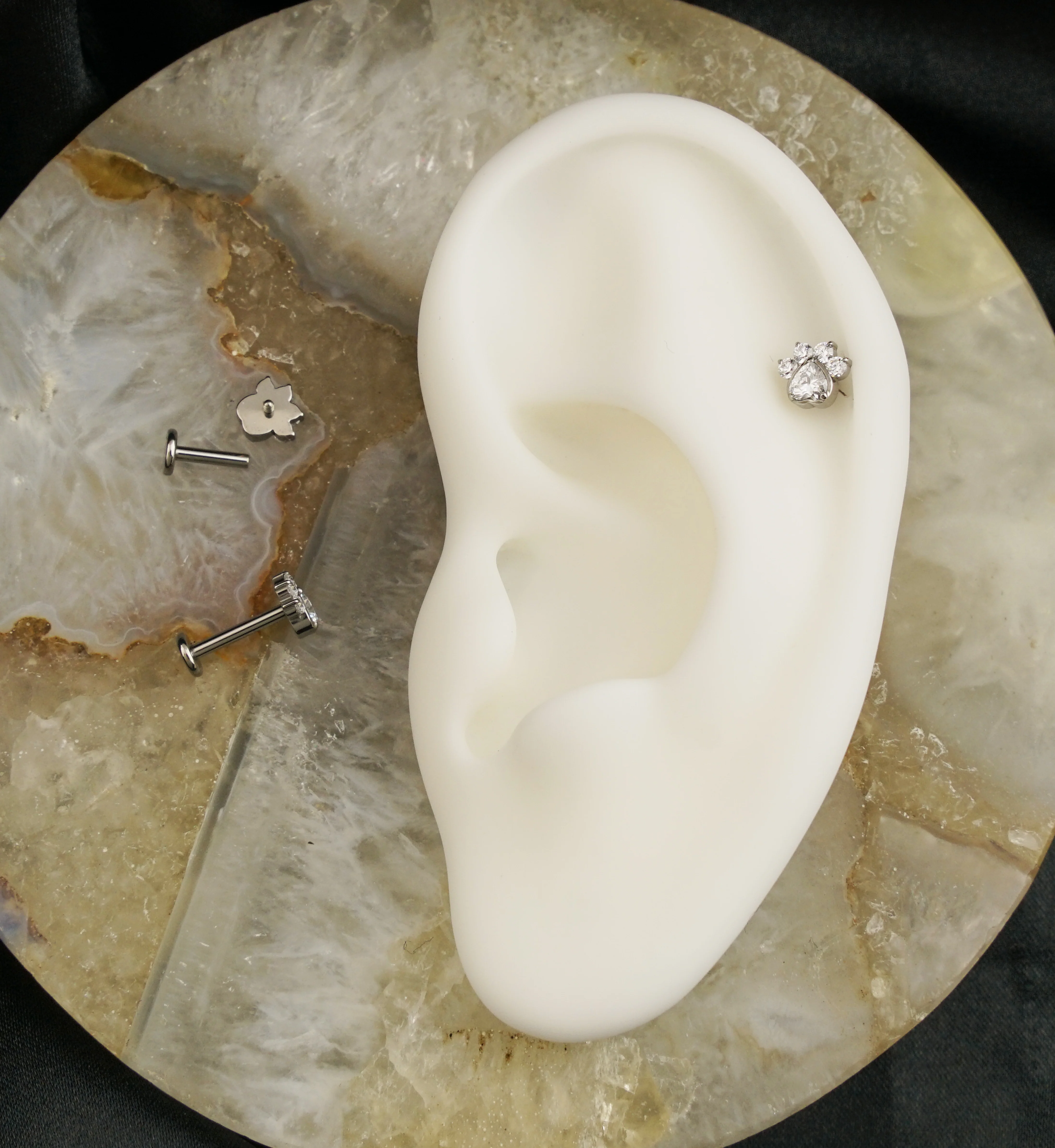 Paw Print Love Clear CZ Internally Threaded Titanium Labret - Mrs Treak