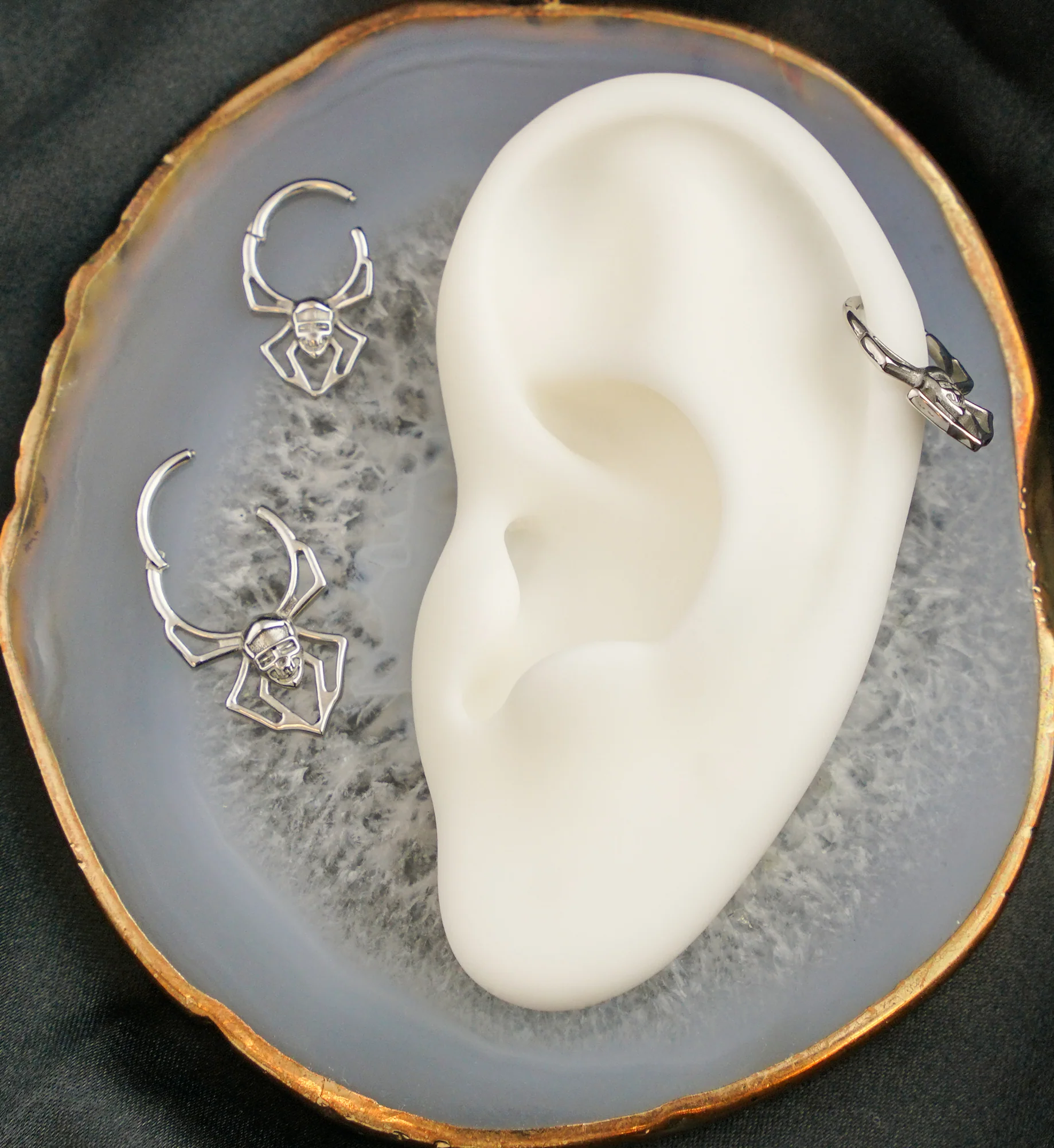 Skull Face Spider Stainless Steel Hinged Segment Ring - Mrs Treak