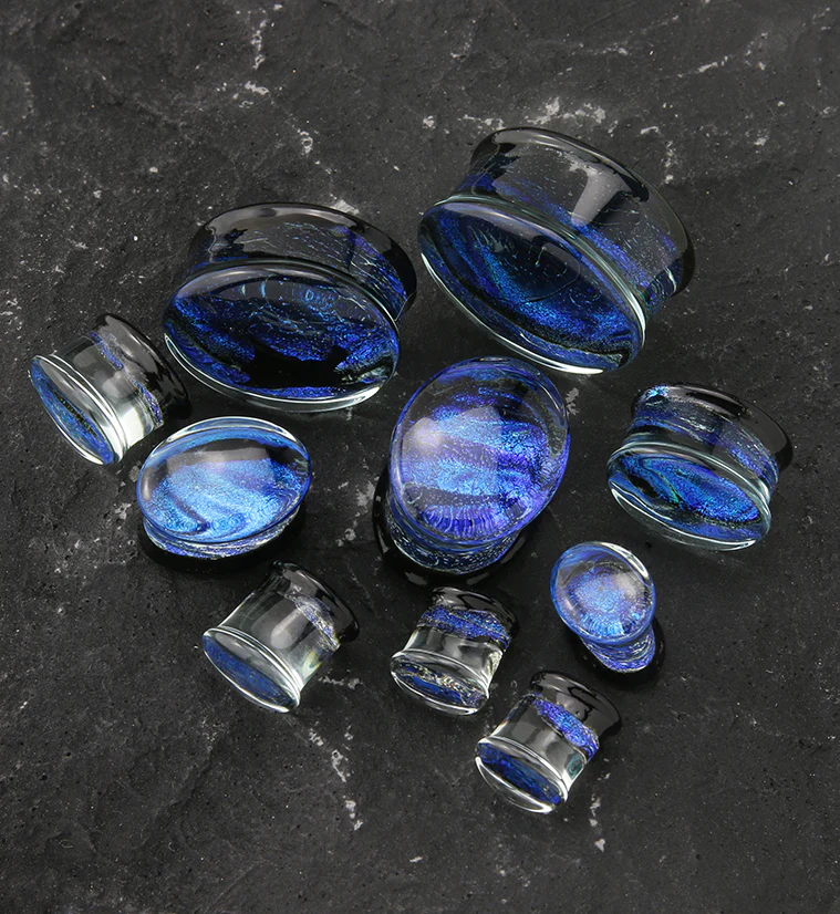 Oval Space Dust Dichroic Glass Double Flare Plugs - Mrs Treak