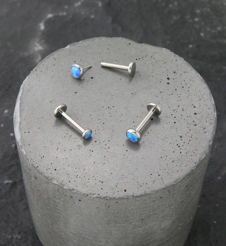 Flat Blue Opalite Titanium Threadless Labret - Mrs Treak