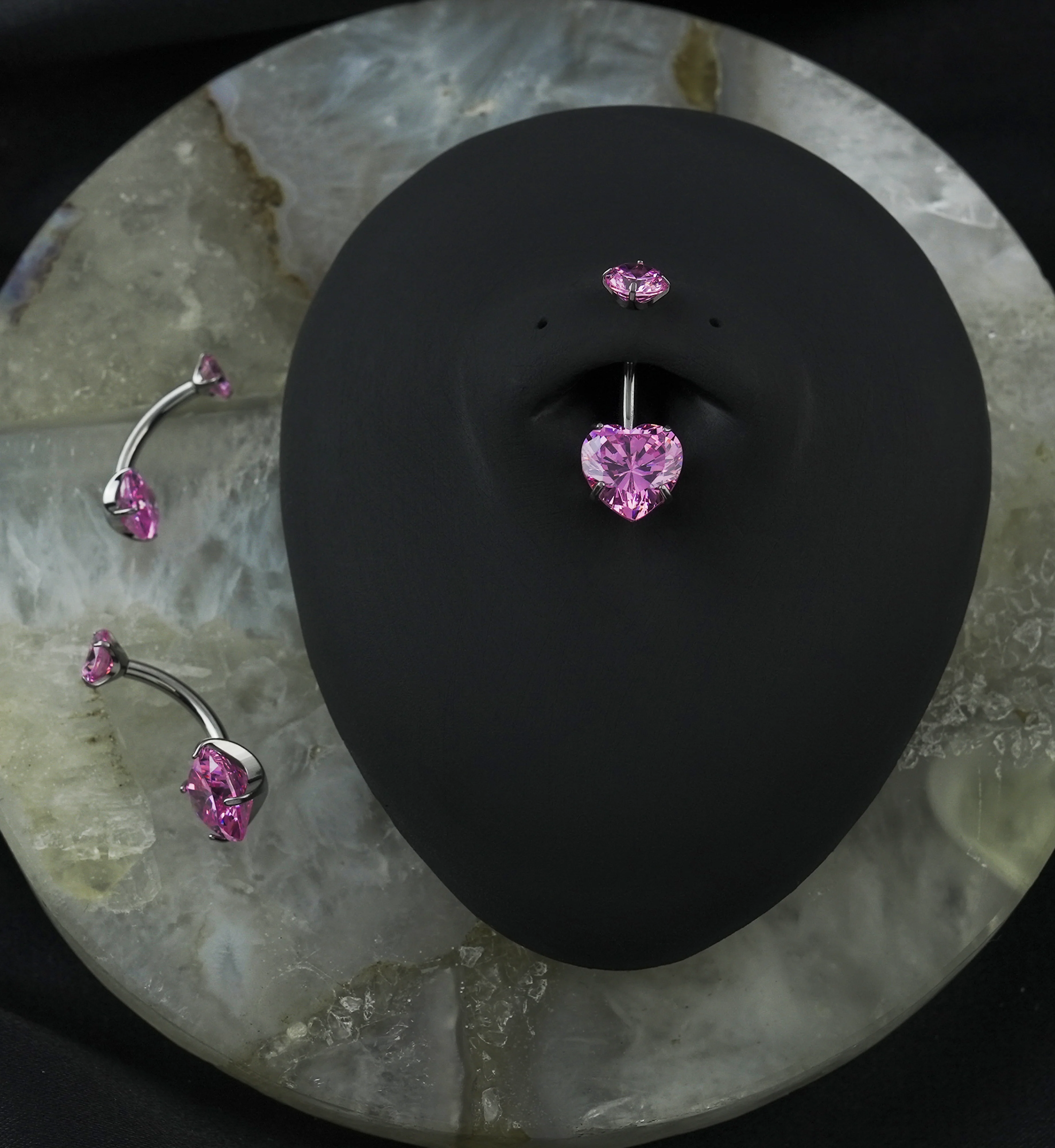Pink Heart CZ Internally Threaded Titanium Belly Button Ring - Mrs Treak