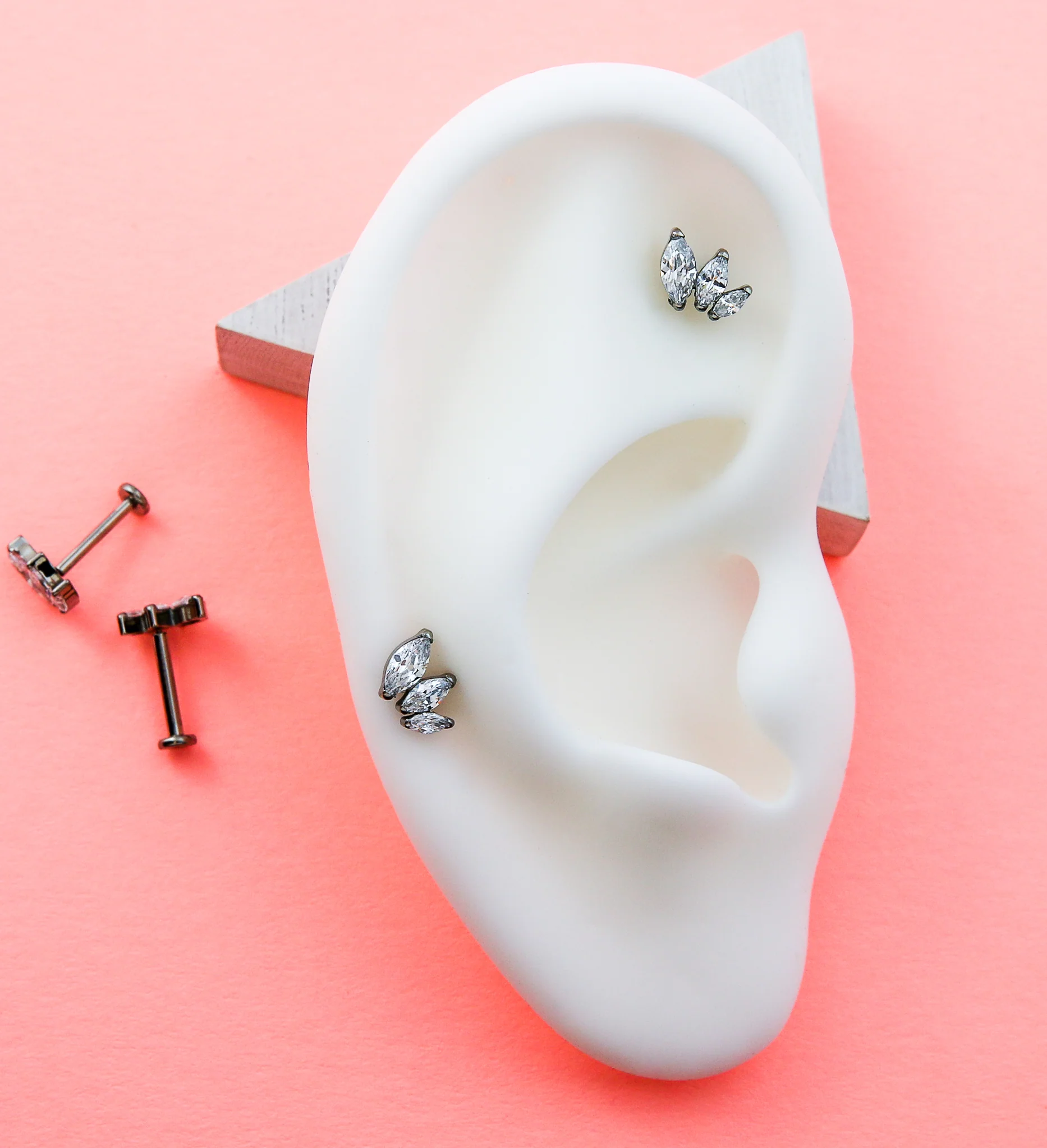 Triple Marquise Clear CZ Titanium Threadless Labret - Mrs Treak