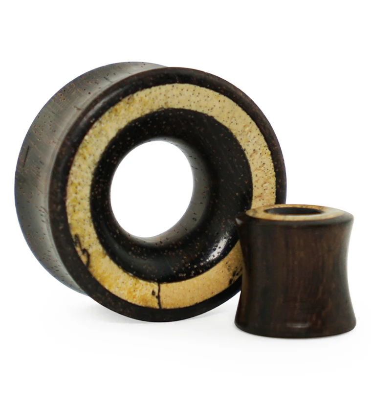Areng Wood Tunnel Plugs With Tamarind Wood Inlay - Mrs Treak