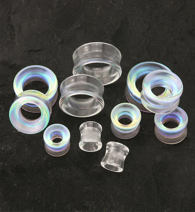 Iridescent Glass Double Flare Tunnels - Mrs Treak
