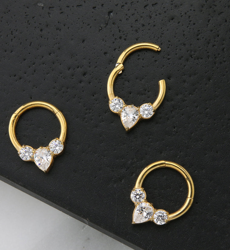 Gold PVD Iota CZ Hinged Segment Ring - Mrs Treak