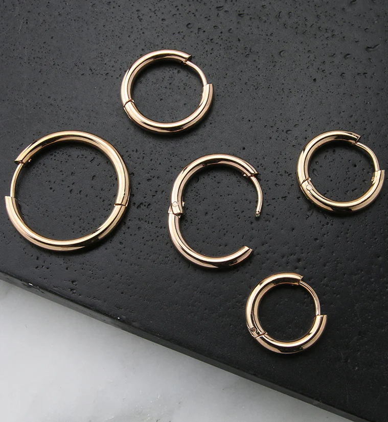 Rose Gold PVD Stainless Steel Hinged Hoop Earrings - Mrs Treak