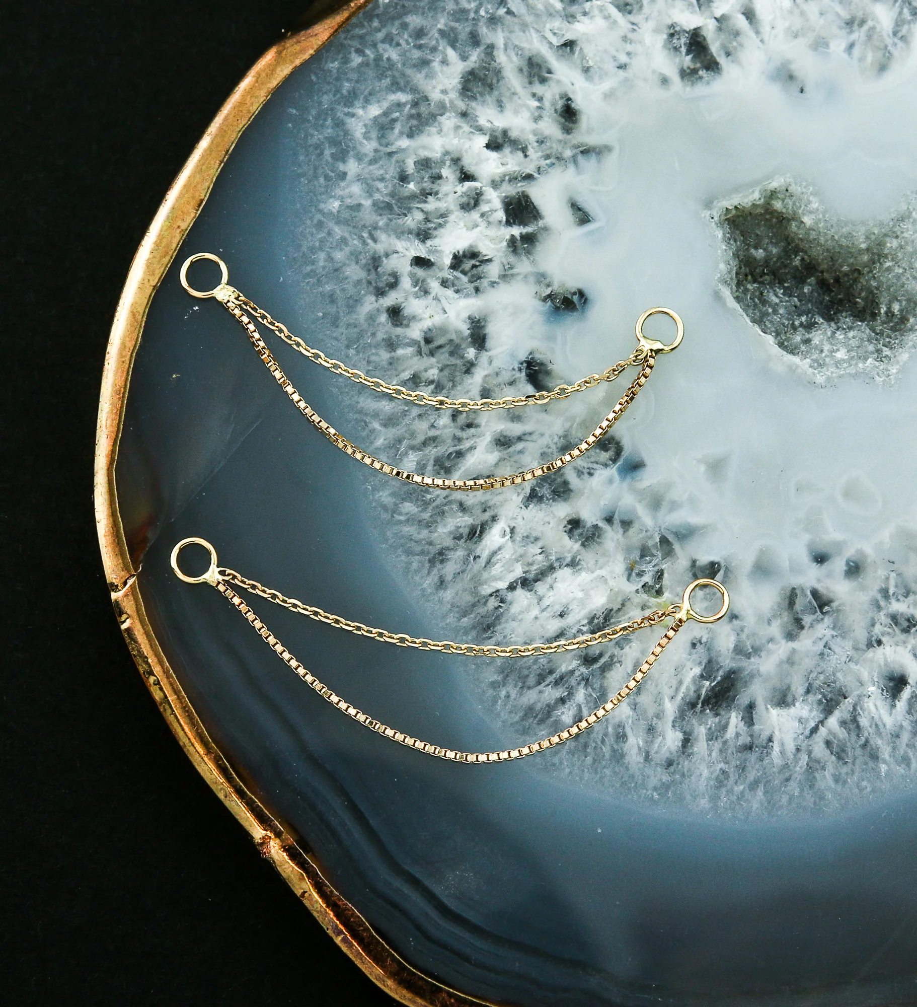 14kt Gold Double Link And Box Nose & Cartilage Piercing Chain - Mrs Treak