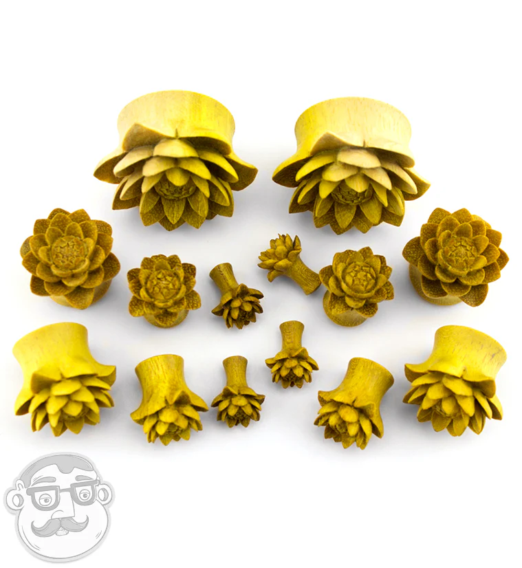 Jackfruit Wood Carved Camellia Flower Plugs - Mrs Treak