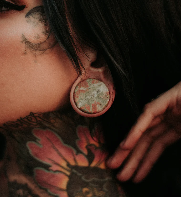 Double Flare Unakite Stone Plugs - Mrs Treak