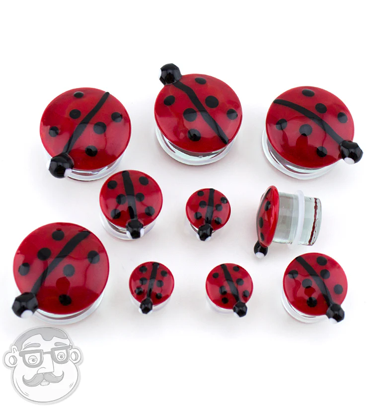 Single Flare Ladybug Glass Plugs - Mrs Treak