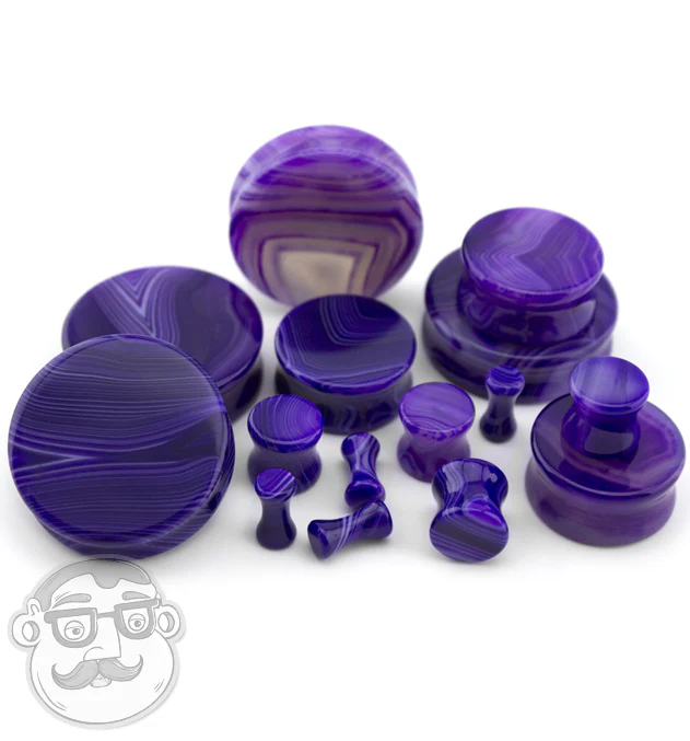 Purple Line Agate Stone Plugs - Mrs Treak