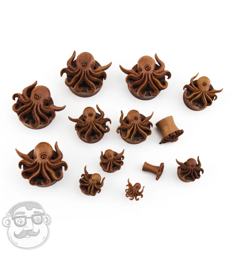 Octopus Carved Saba Wood Tunnels - Mrs Treak