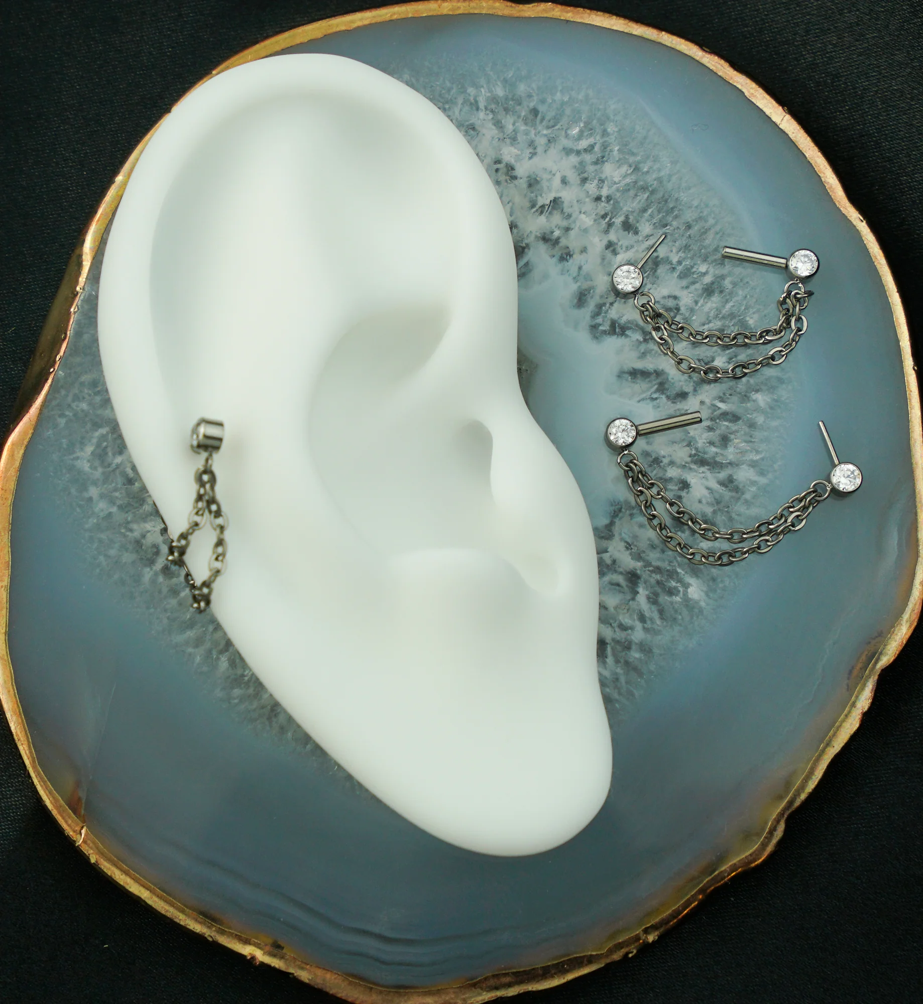 Clear CZ Double Chain Titanium Threadless Straight Barbell - Mrs Treak