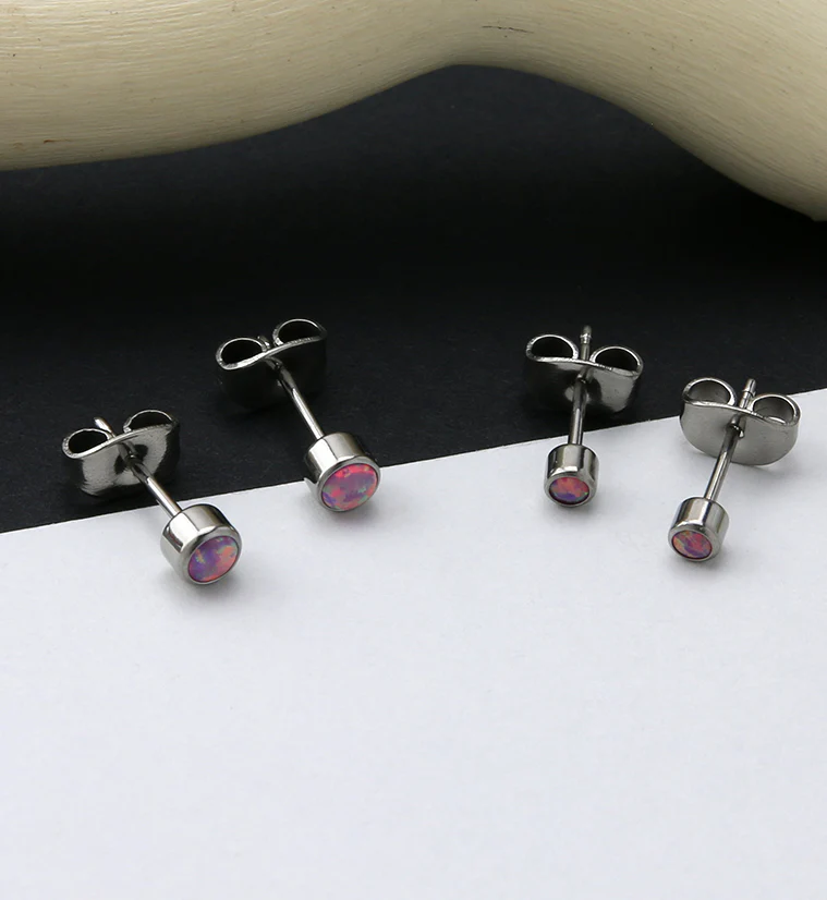 Pink Opal Titanium Bezel Earrings - Mrs Treak